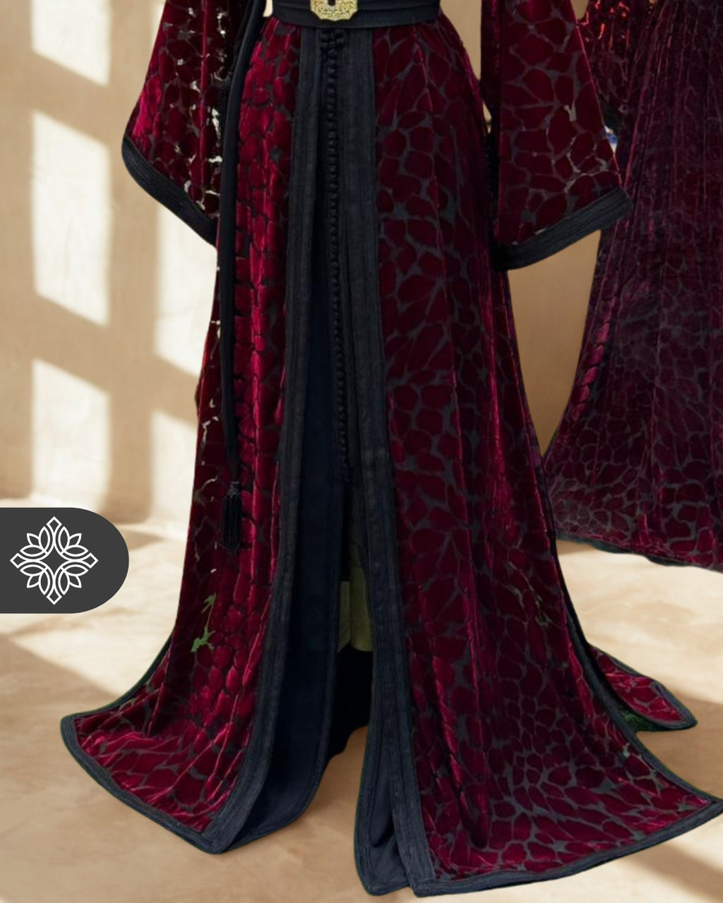 The Ethereal Bloom Velvet Kaftan — Navy Blue | Handmade Robe Orientale Takchita Marocaine