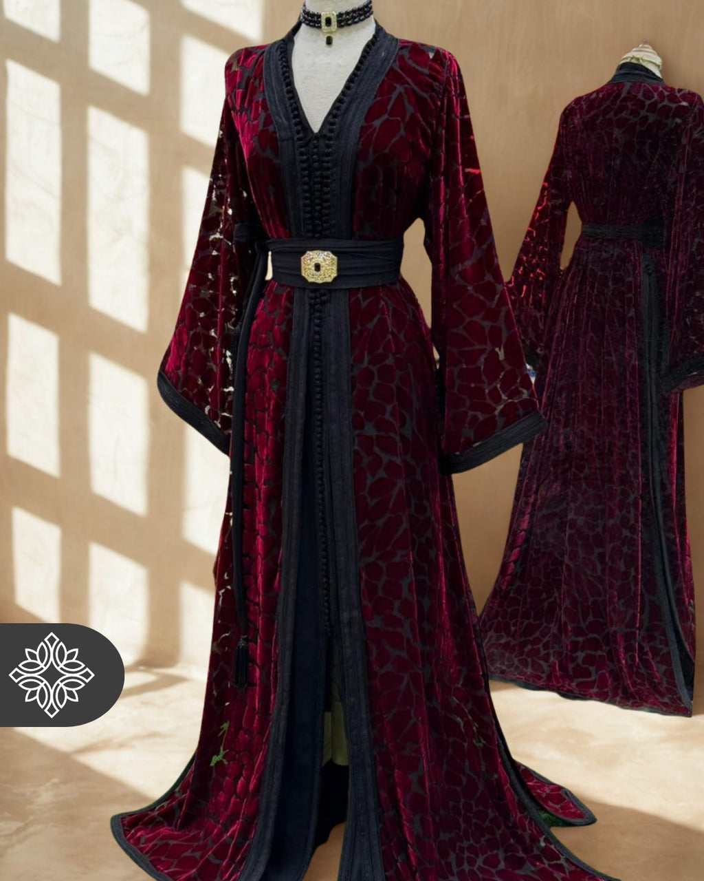 The Ethereal Bloom Velvet Kaftan — Navy Blue | Handmade Robe Orientale Takchita Marocaine