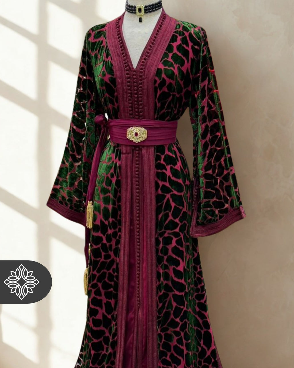 The Ethereal Bloom Velvet Kaftan — Navy Blue | Handmade Robe Orientale Takchita Marocaine