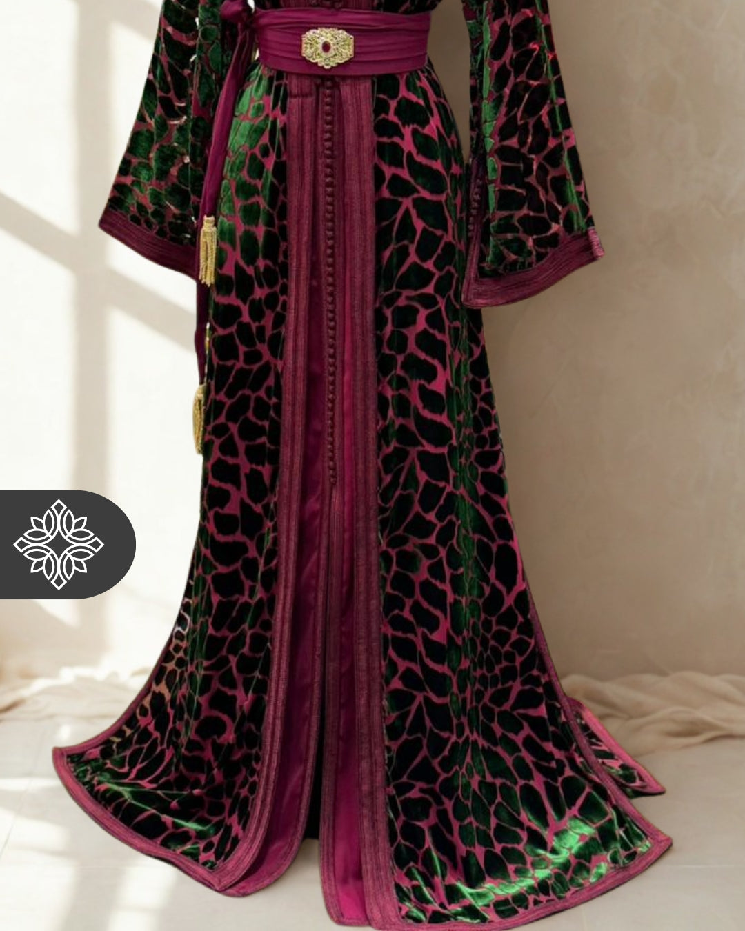 The Ethereal Bloom Velvet Kaftan — Navy Blue | Handmade Robe Orientale Takchita Marocaine