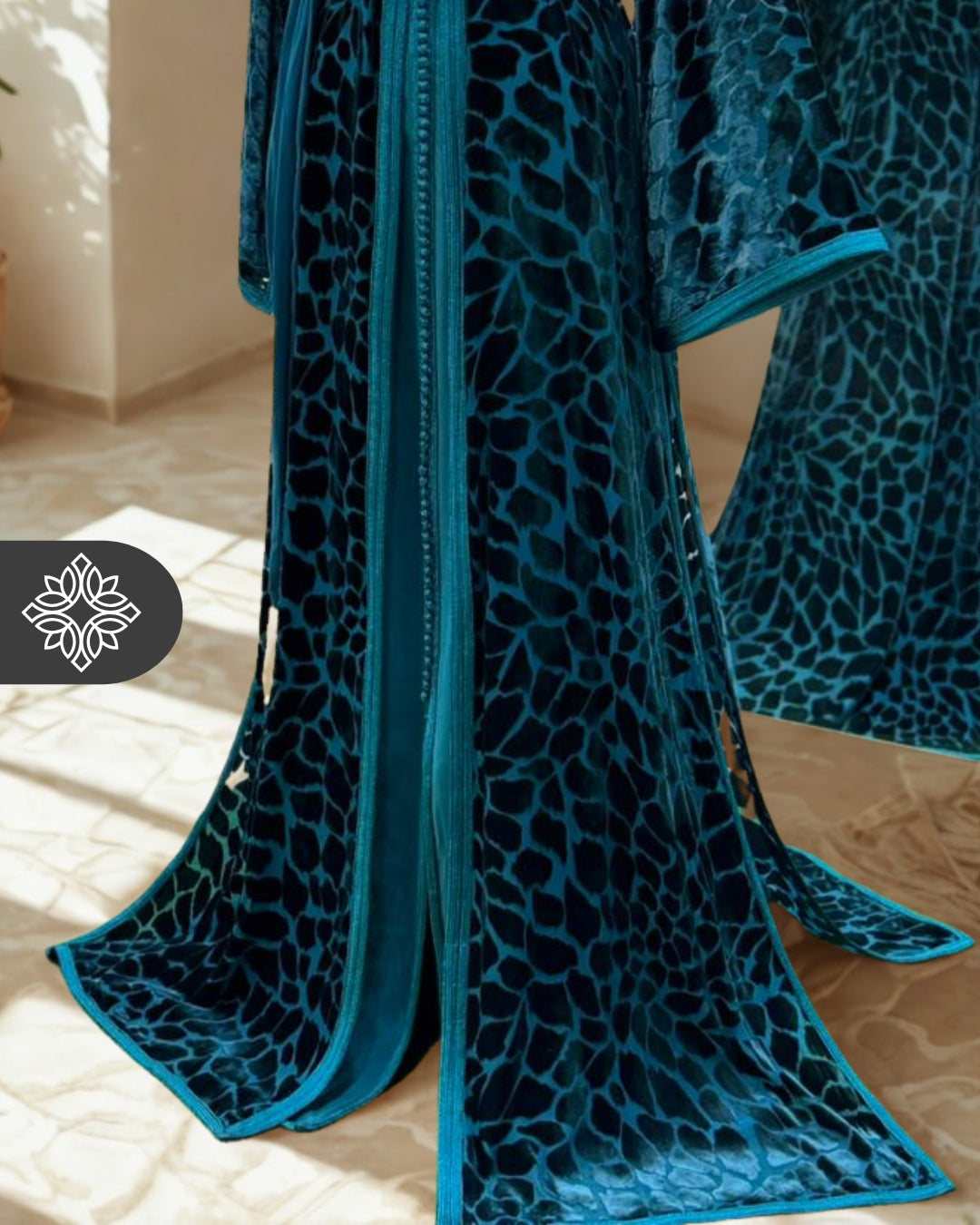 The Ethereal Bloom Velvet Kaftan — Navy Blue | Handmade Robe Orientale Takchita Marocaine