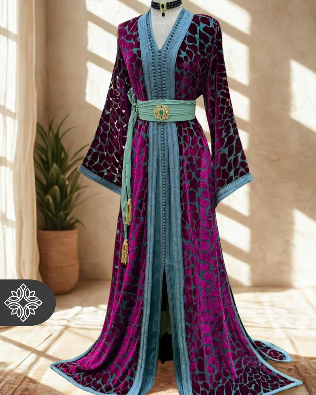The Ethereal Bloom Velvet Kaftan — Navy Blue | Handmade Robe Orientale Takchita Marocaine