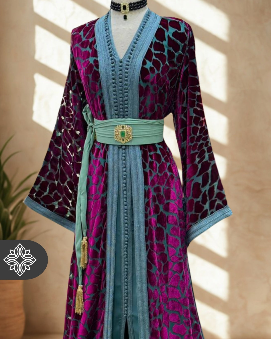 The Ethereal Bloom Velvet Kaftan — Navy Blue | Handmade Robe Orientale Takchita Marocaine