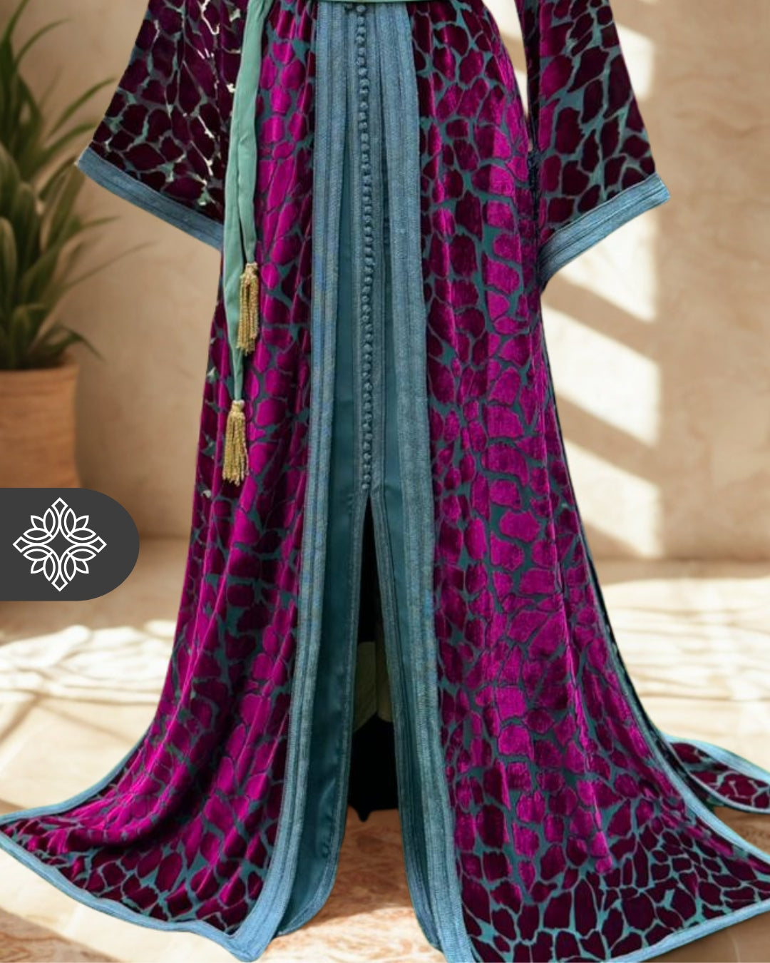 The Ethereal Bloom Velvet Kaftan — Navy Blue | Handmade Robe Orientale Takchita Marocaine