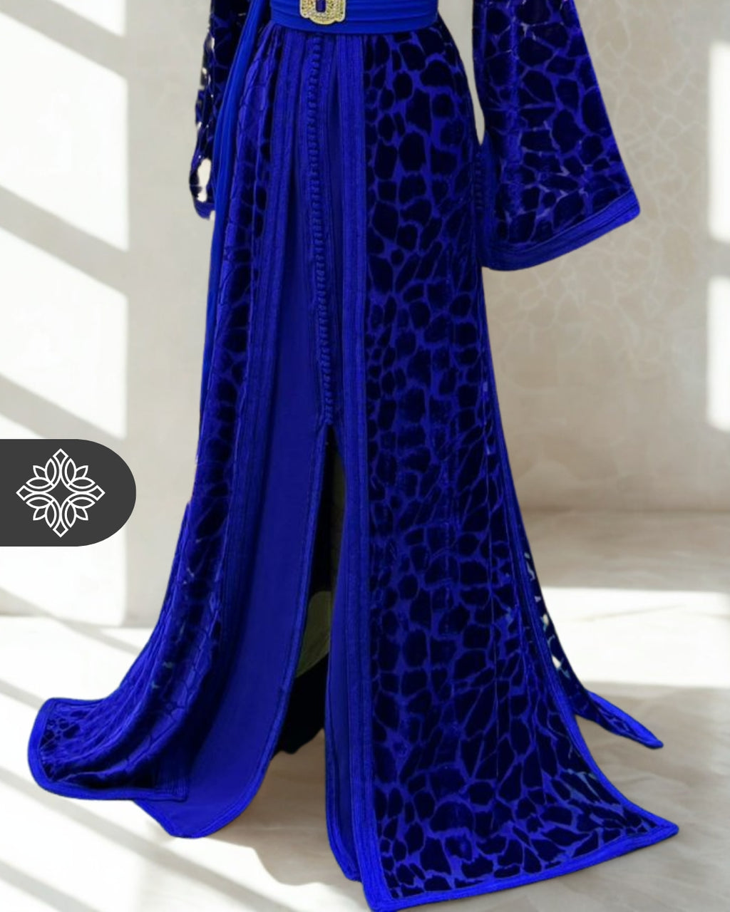 The Ethereal Bloom Velvet Kaftan — Navy Blue | Handmade Robe Orientale Takchita Marocaine