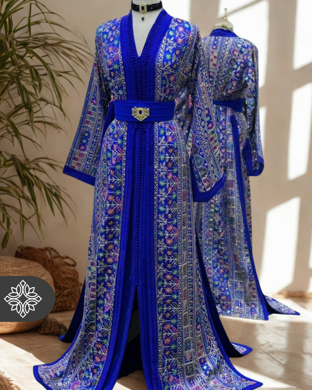 The "Mosaic Garden" Kaftan — Majorelle Blue | Luxury Embroidered Caftan Marocain for Weddings