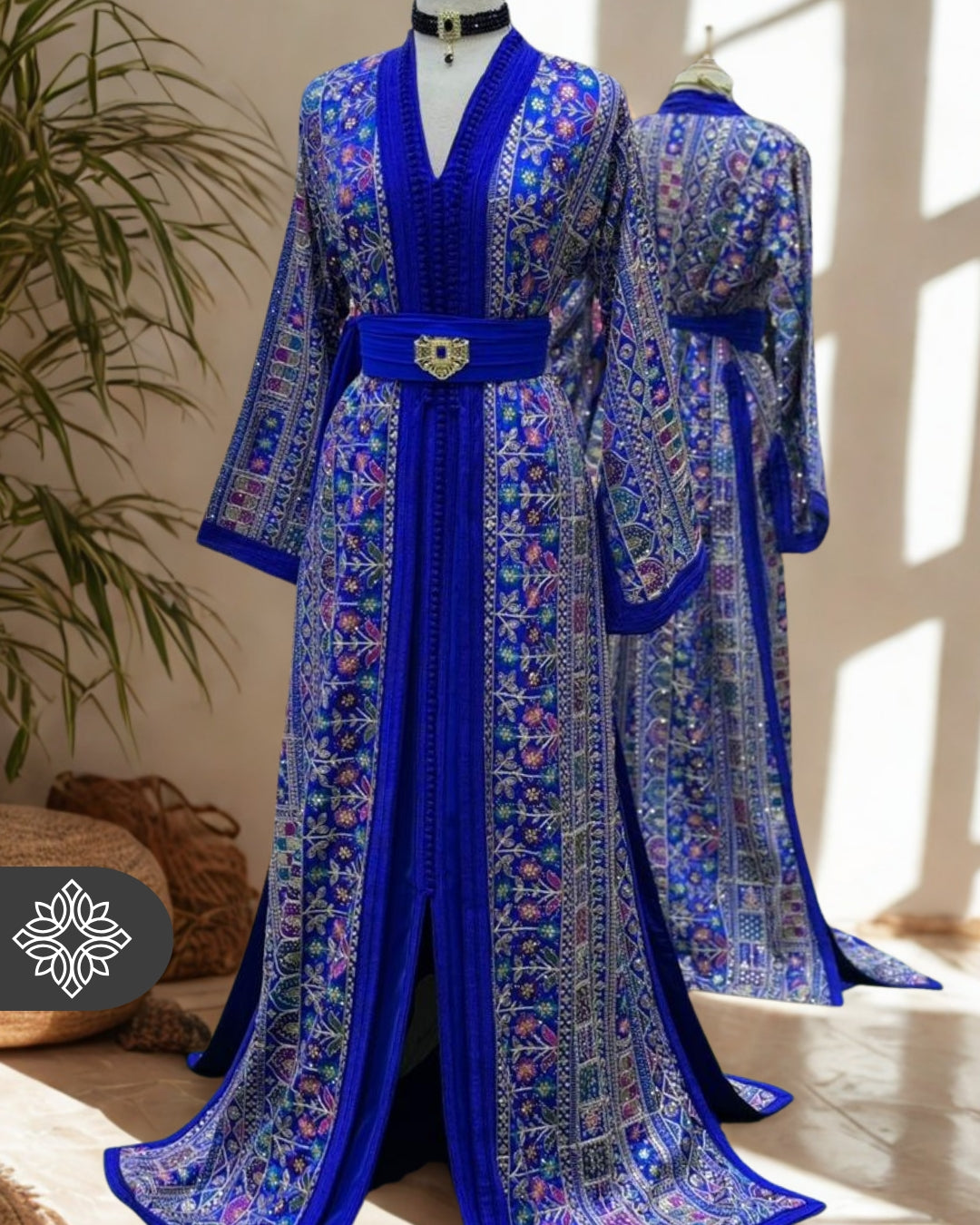 The "Mosaic Garden" Kaftan — Majorelle Blue | Luxury Embroidered Caftan Marocain for Weddings