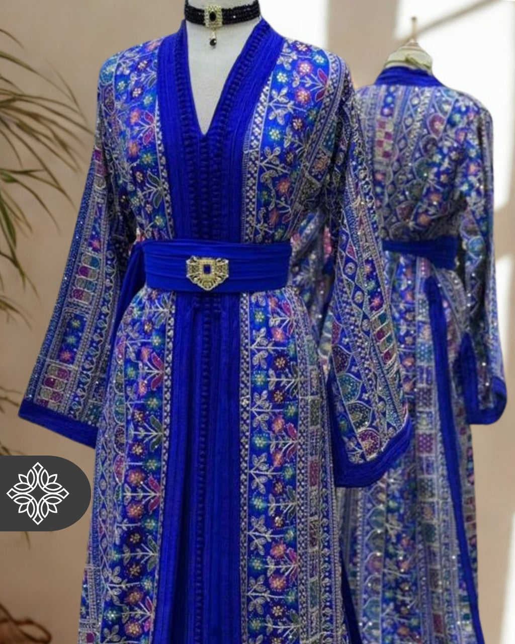 The "Mosaic Garden" Kaftan — Majorelle Blue | Luxury Embroidered Caftan Marocain for Weddings