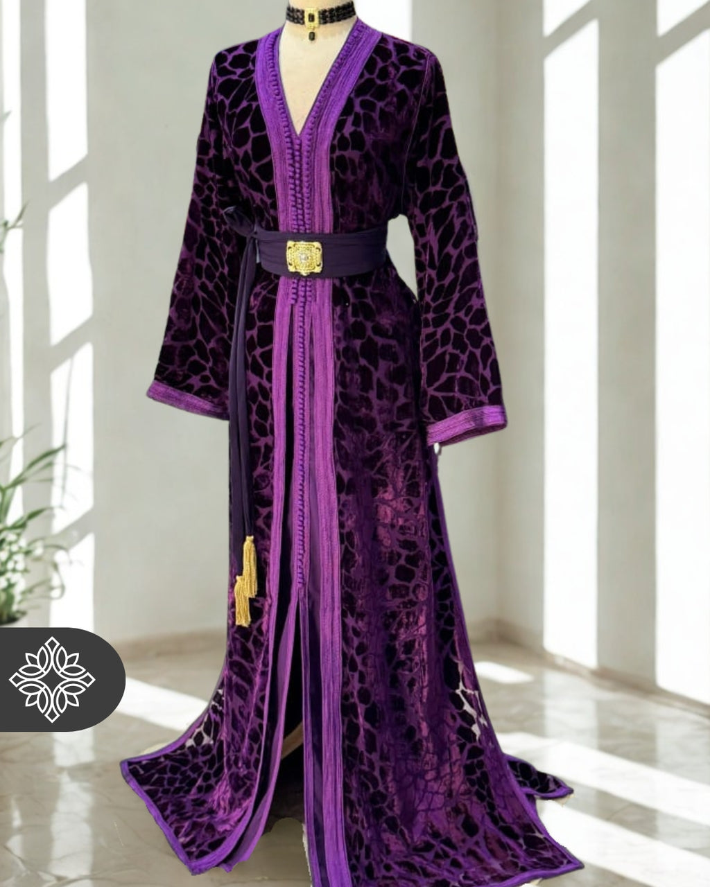 The Ethereal Bloom Velvet Kaftan — Navy Blue | Handmade Robe Orientale Takchita Marocaine