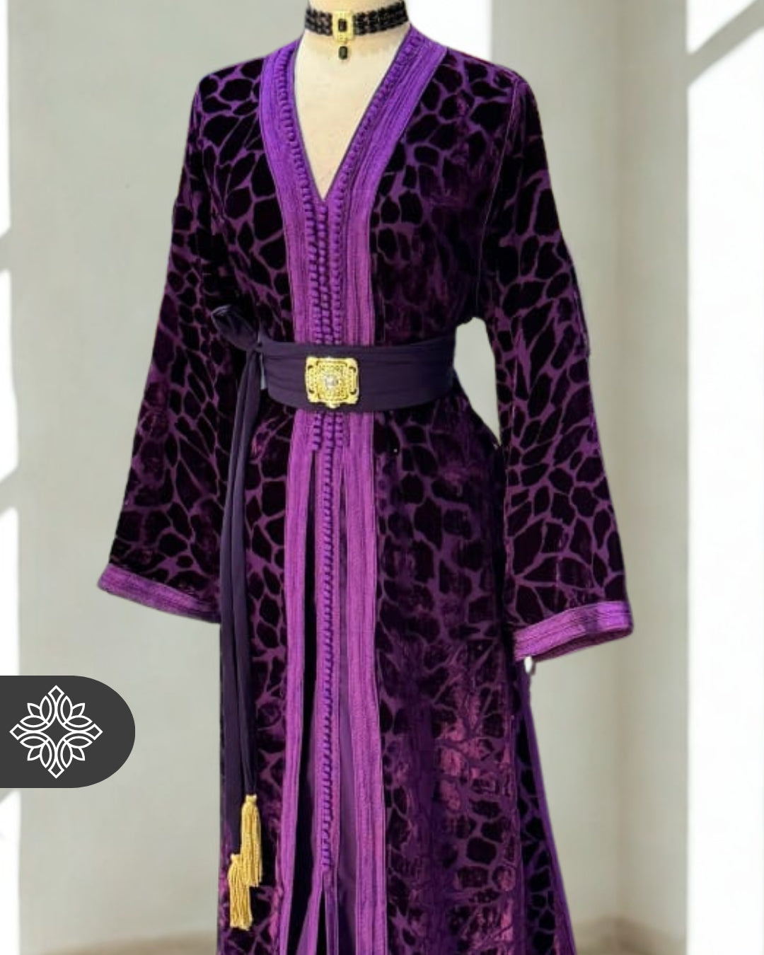 The Ethereal Bloom Velvet Kaftan — Navy Blue | Handmade Robe Orientale Takchita Marocaine