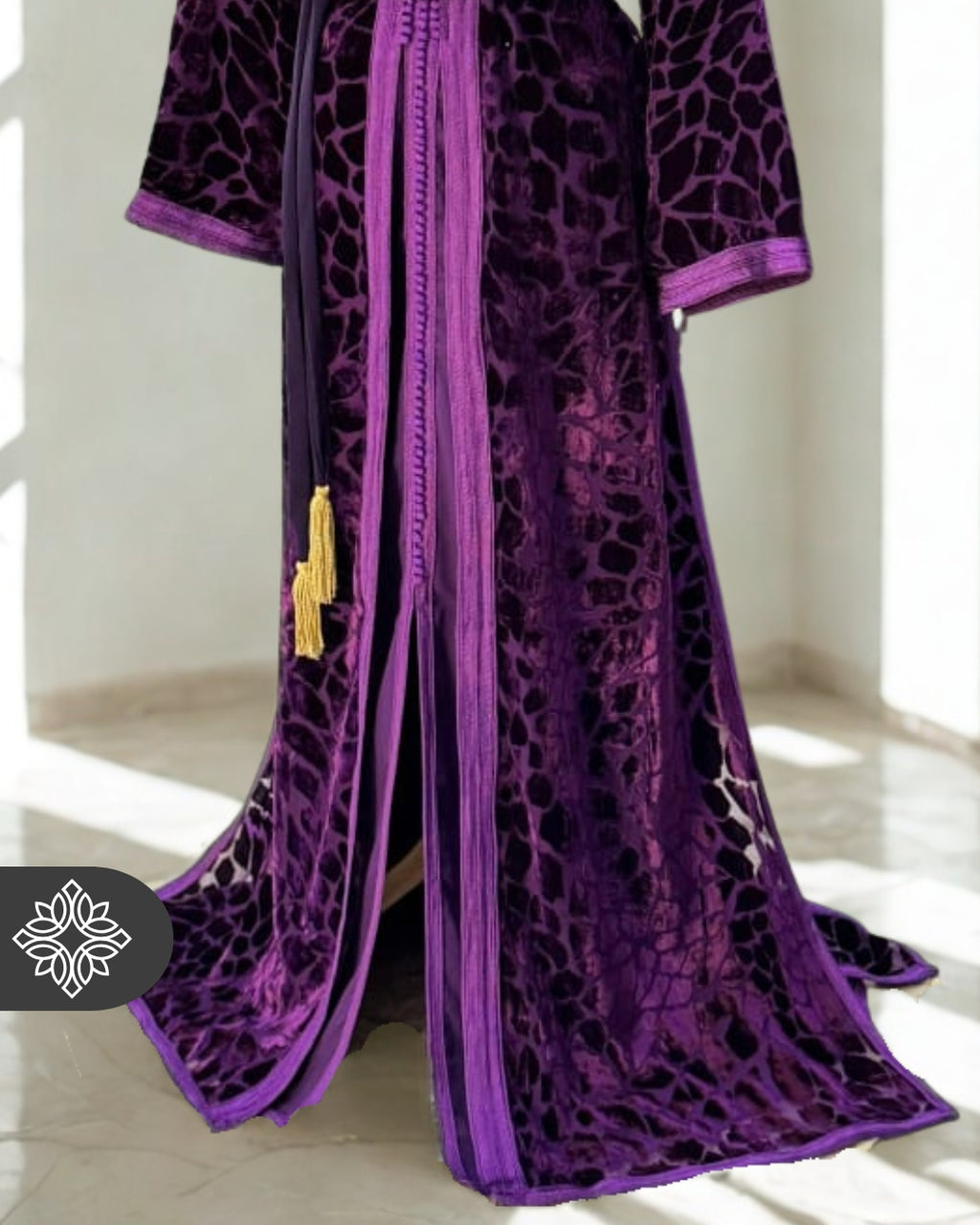 The Ethereal Bloom Velvet Kaftan — Navy Blue | Handmade Robe Orientale Takchita Marocaine