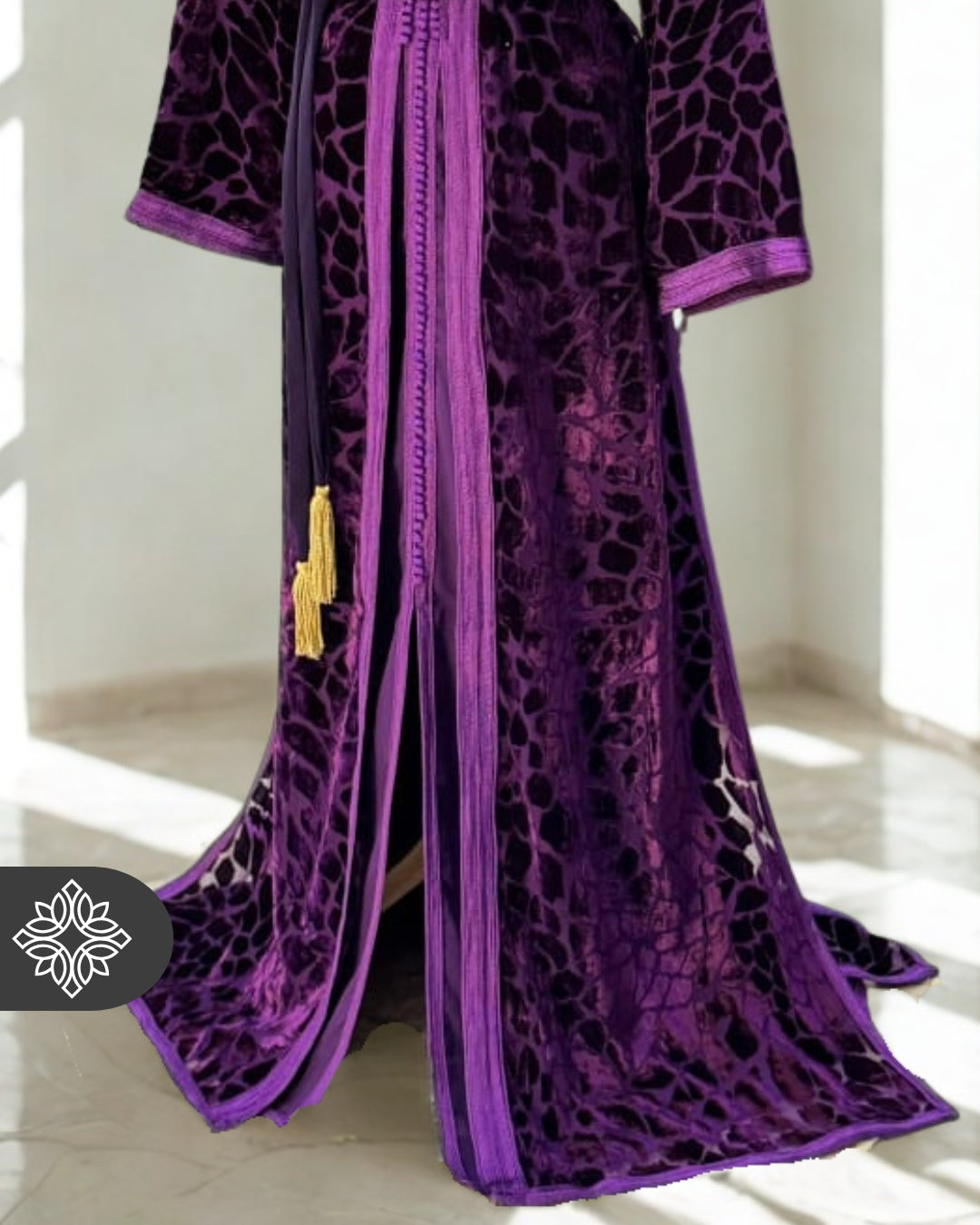 The Ethereal Bloom Velvet Kaftan — Navy Blue | Handmade Robe Orientale Takchita Marocaine