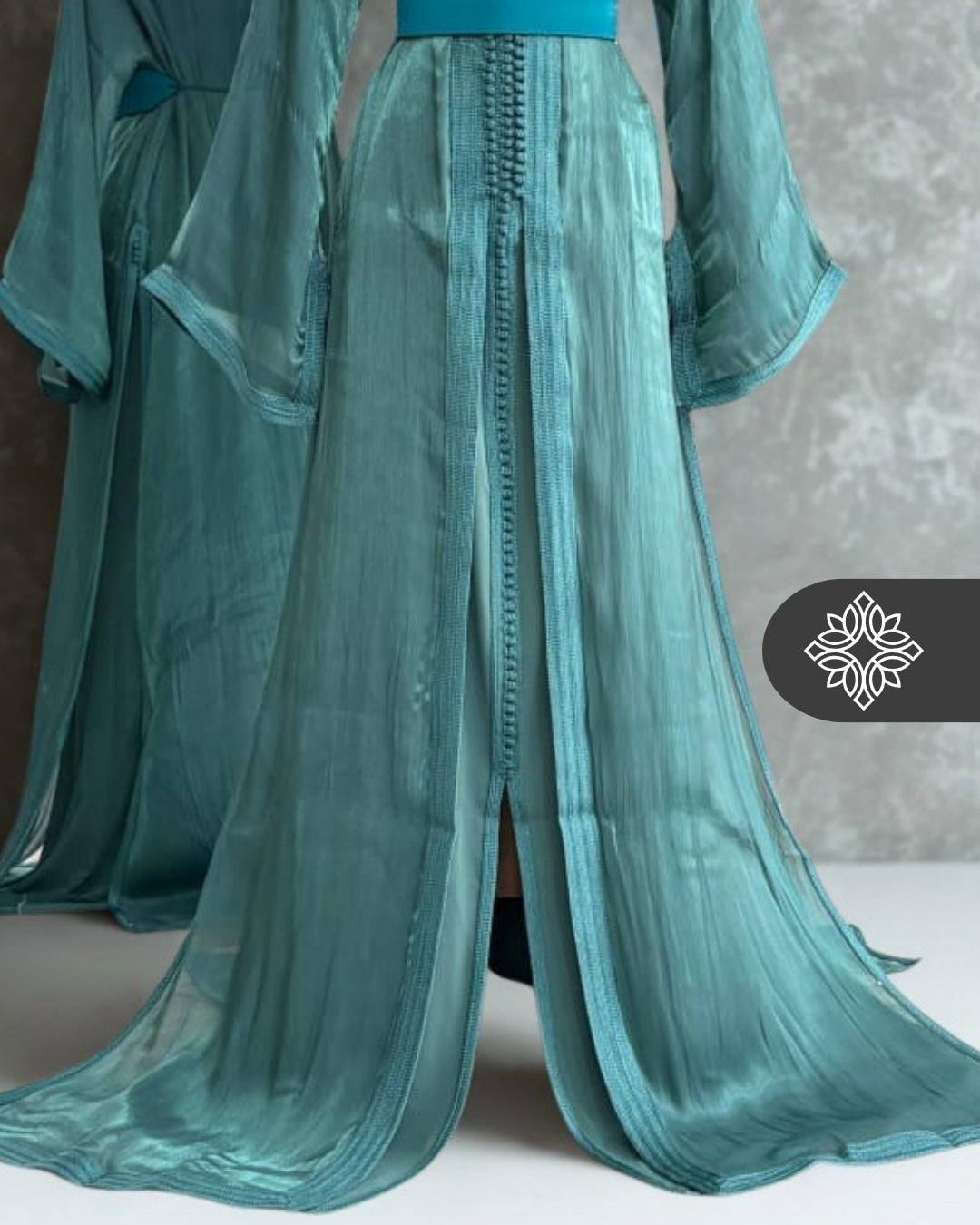 Deep Teal Moroccan Takchita | Royal Organza Two-Piece Kaftan