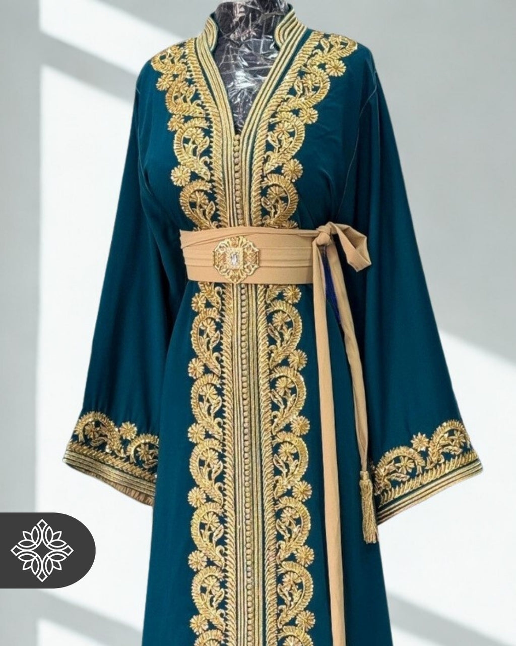Royal Blue Moroccan Kaftan | Golden Tonal Embroidery | Luxury One-Piece Caftan