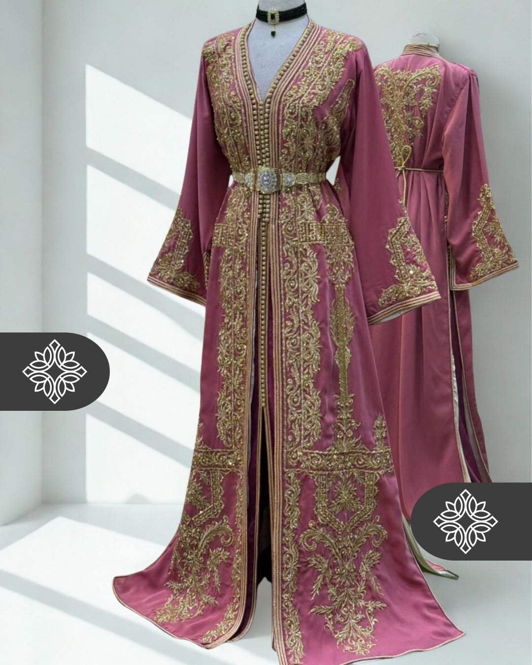 Two-Piece Kaftan Antique Rose & Gold Embroidery | Takchita | Caftan Dress