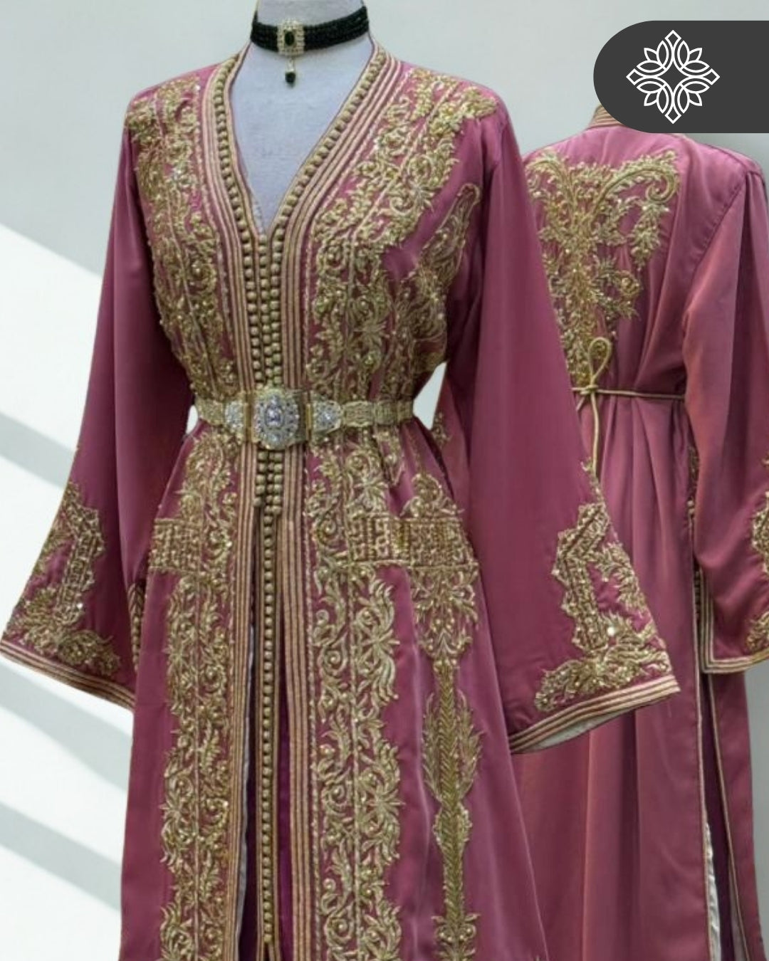 Two-Piece Kaftan Antique Rose & Gold Embroidery | Takchita | Caftan Dress