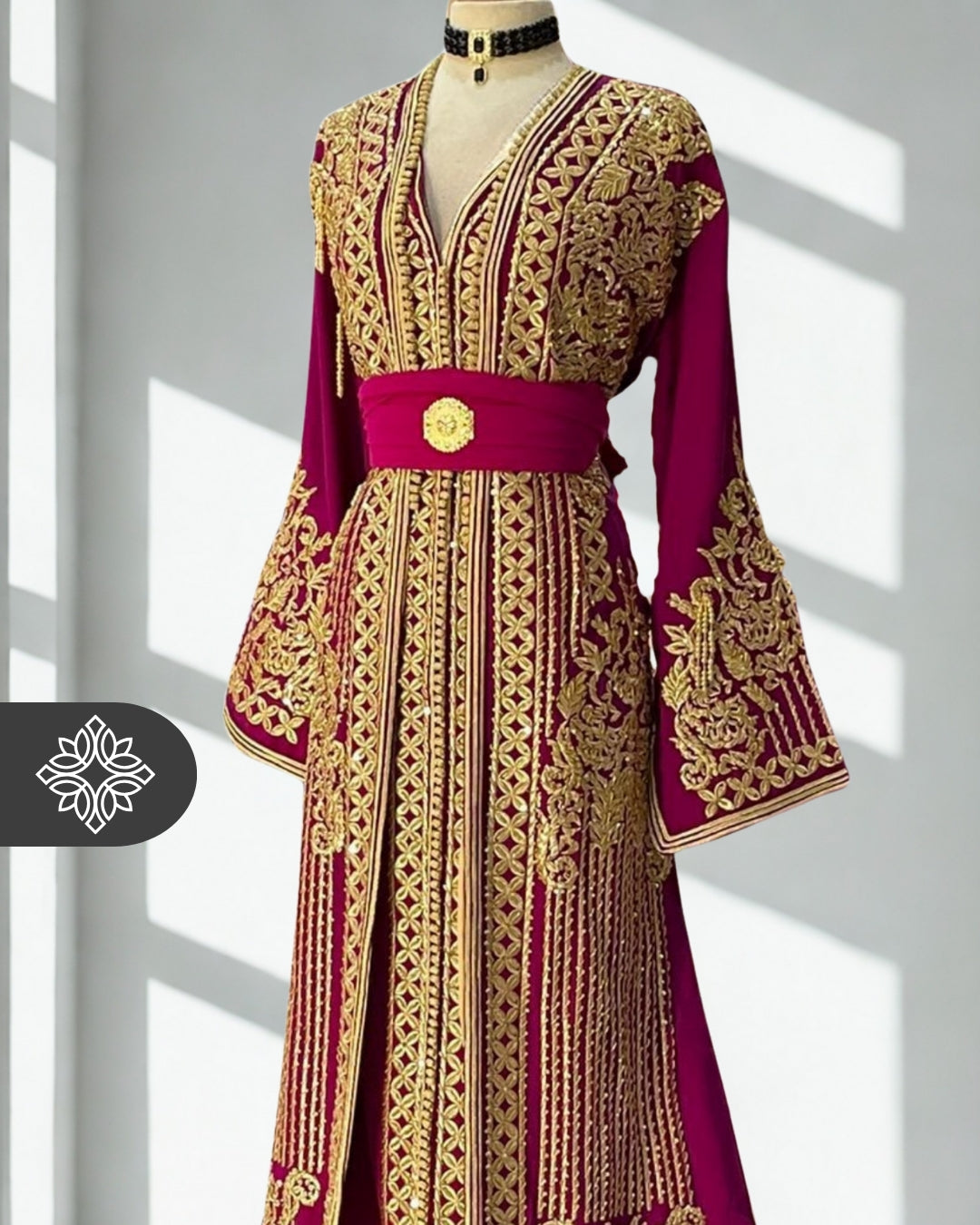 Two-Piece Kaftan Fuchsia & Gold | Takchita | Regal Couture Embroidery