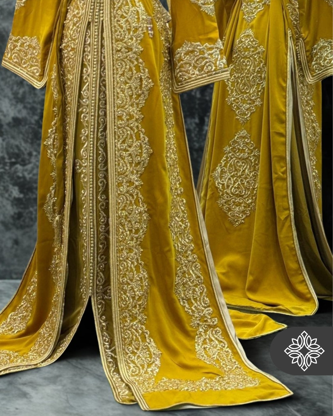 Two-Piece Kaftan Golden Ochre with Golden Embroidery Takchita | Caftan Dress