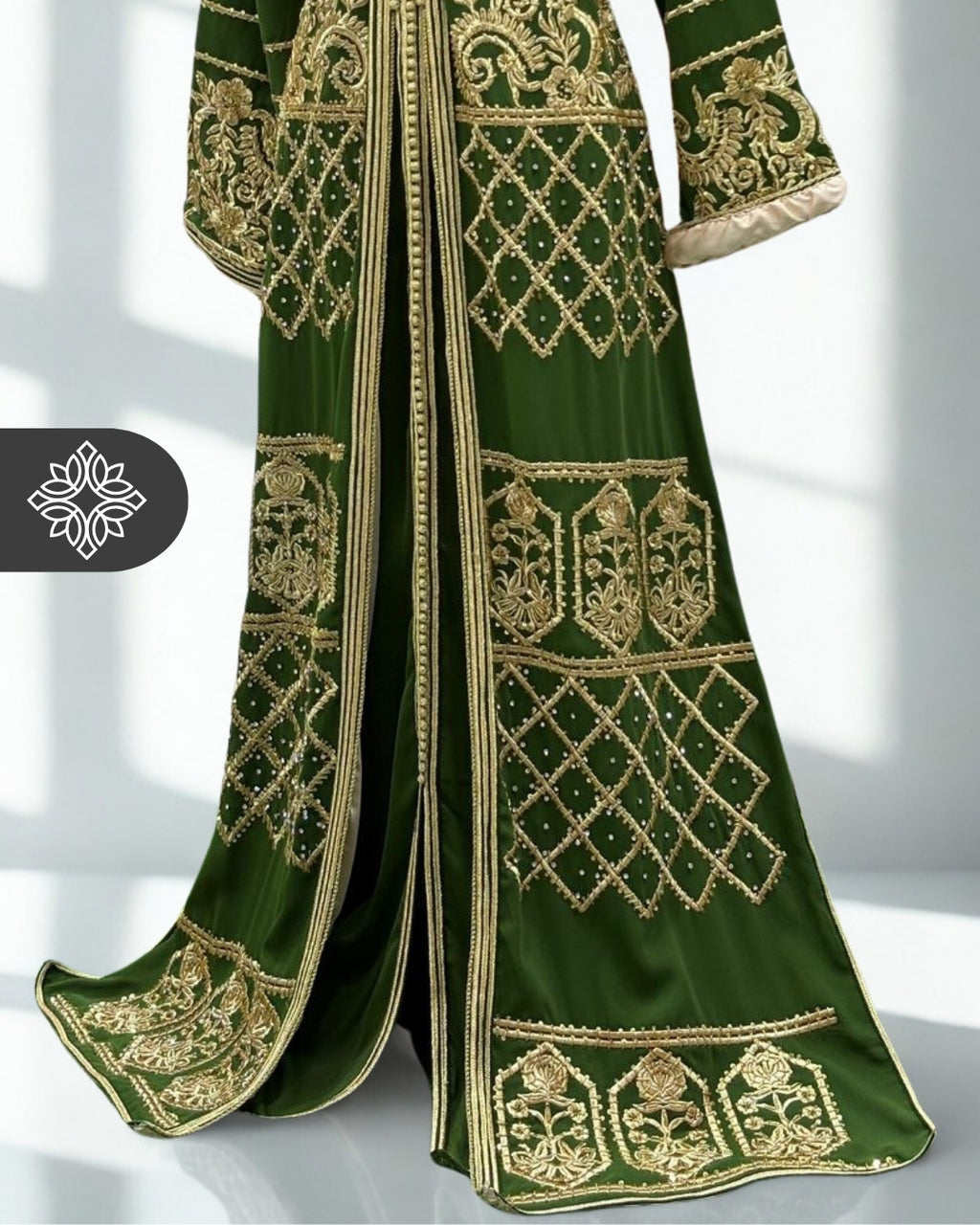 Two-Piece Kaftan Green & Gold Embroidery | Takchita | Caftan Dress