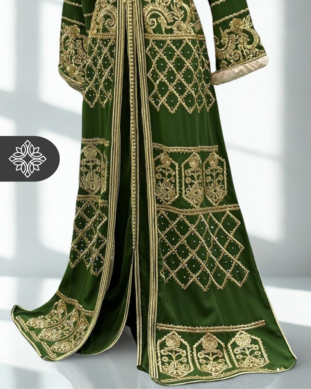 Two-Piece Kaftan Green & Gold Embroidery | Takchita | Caftan Dress