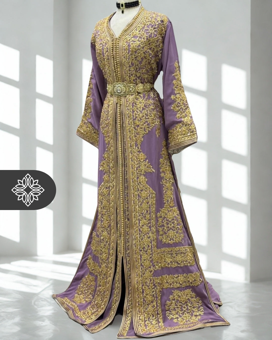 Two-Piece Kaftan Lavender With Golden Embroidery | Takchita | Caftan Dress
