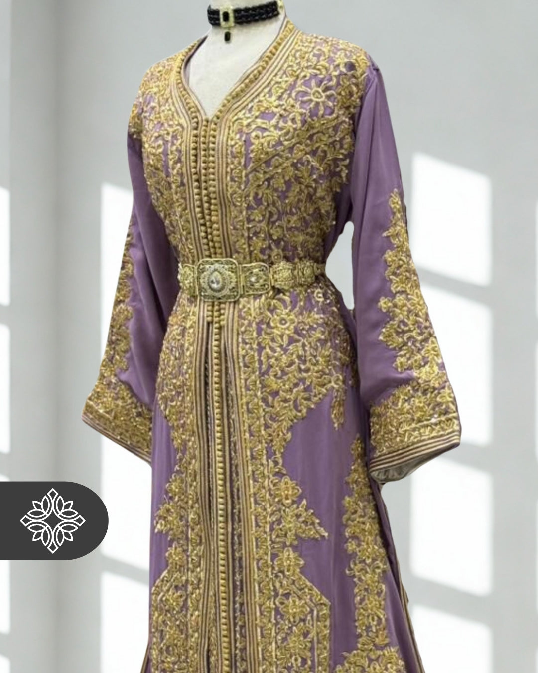 Two-Piece Kaftan Lavender With Golden Embroidery | Takchita | Caftan Dress