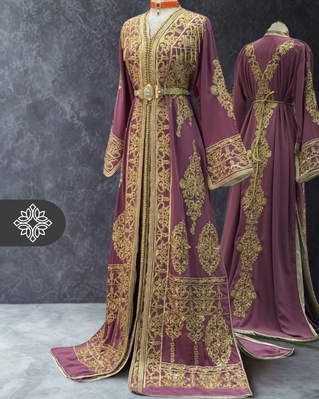 Two-Piece Kaftan Lavender & Gold Embroidery | Takchita | Moroccan Dress