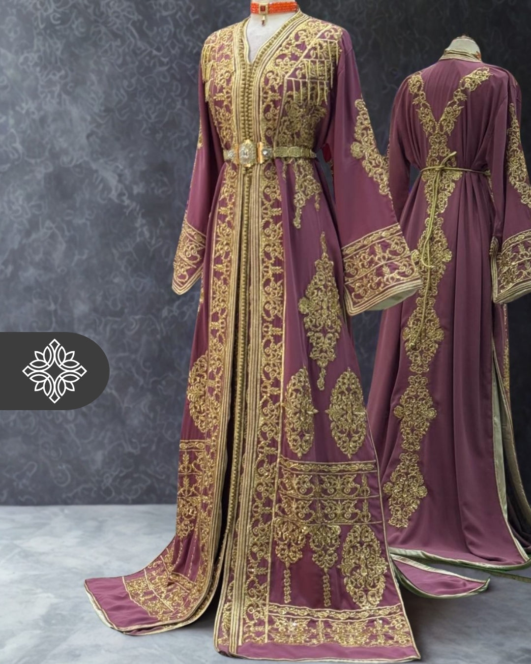Two-Piece Kaftan Lavender & Gold Embroidery | Takchita | Moroccan Dress