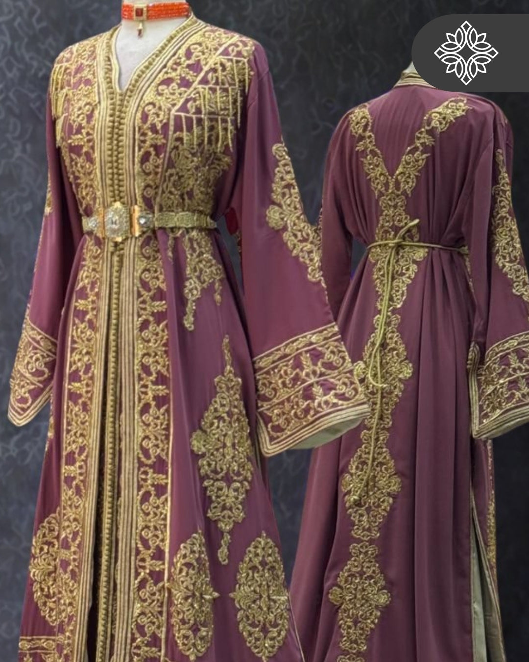 Two-Piece Kaftan Lavender & Gold Embroidery | Takchita | Moroccan Dress