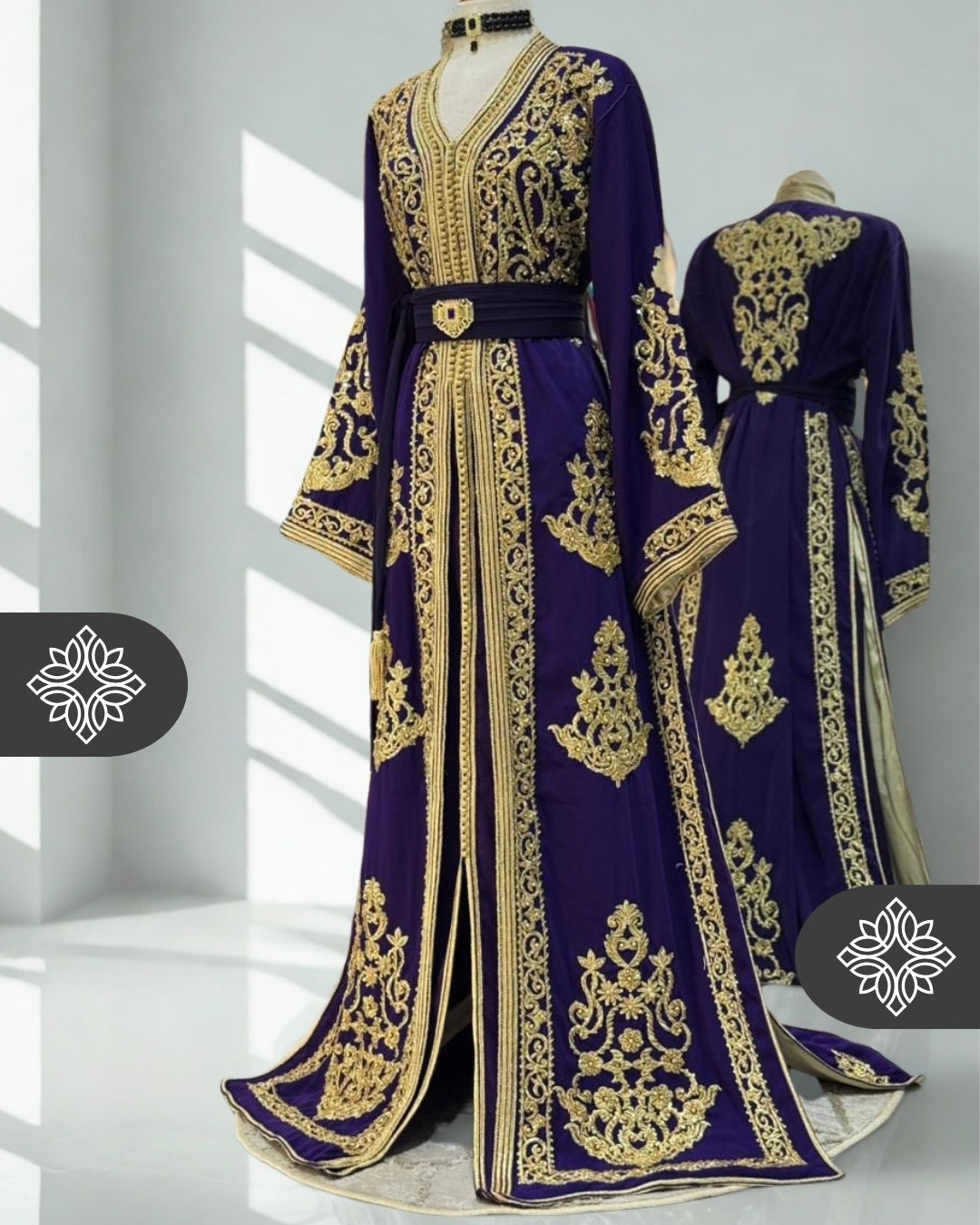 Two-Piece Kaftan Midnight Indigo with Golden Embroidery Takchita | Caftan Dress