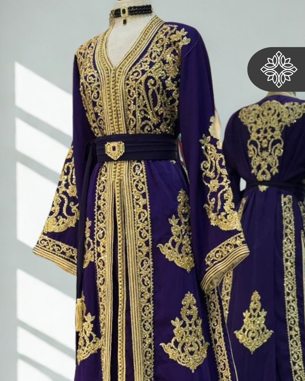 Two-Piece Kaftan Midnight Indigo with Golden Embroidery Takchita | Caftan Dress