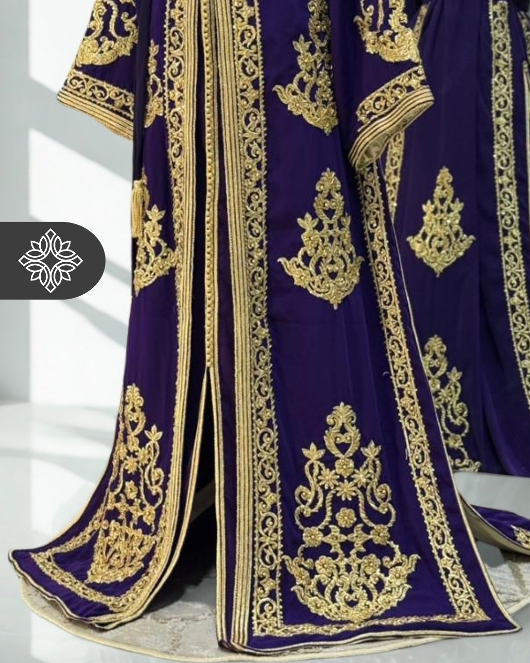 Two-Piece Kaftan Midnight Indigo with Golden Embroidery Takchita | Caftan Dress