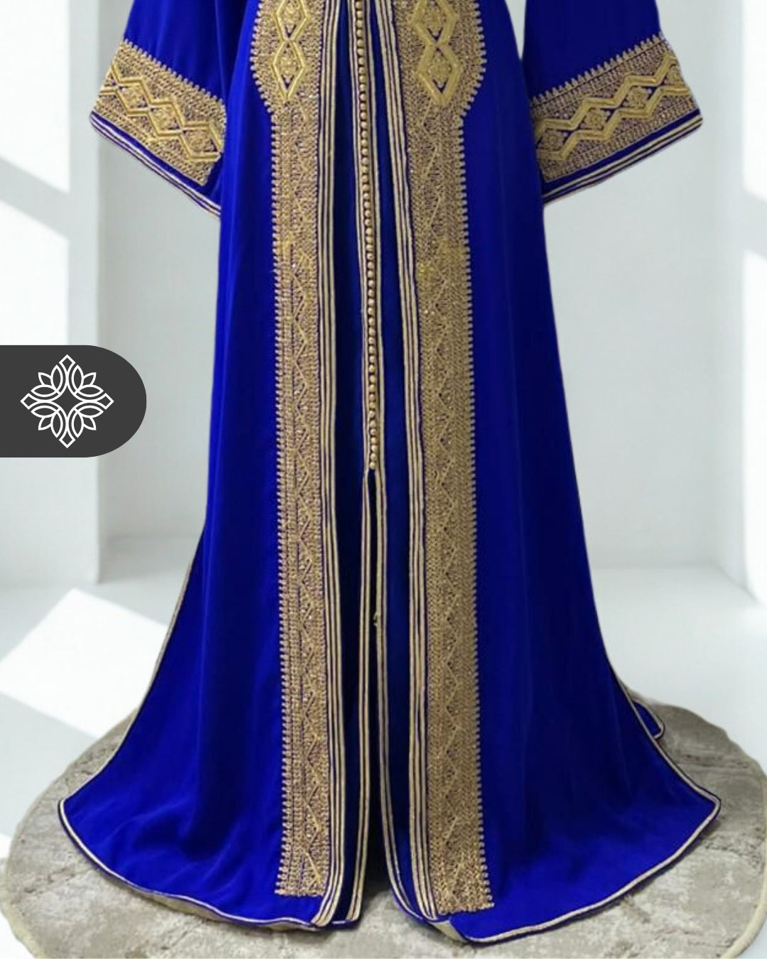 Two-Piece Kaftan Royal Blue Velvet with Golden Embroidery Takchita | Caftan Dress