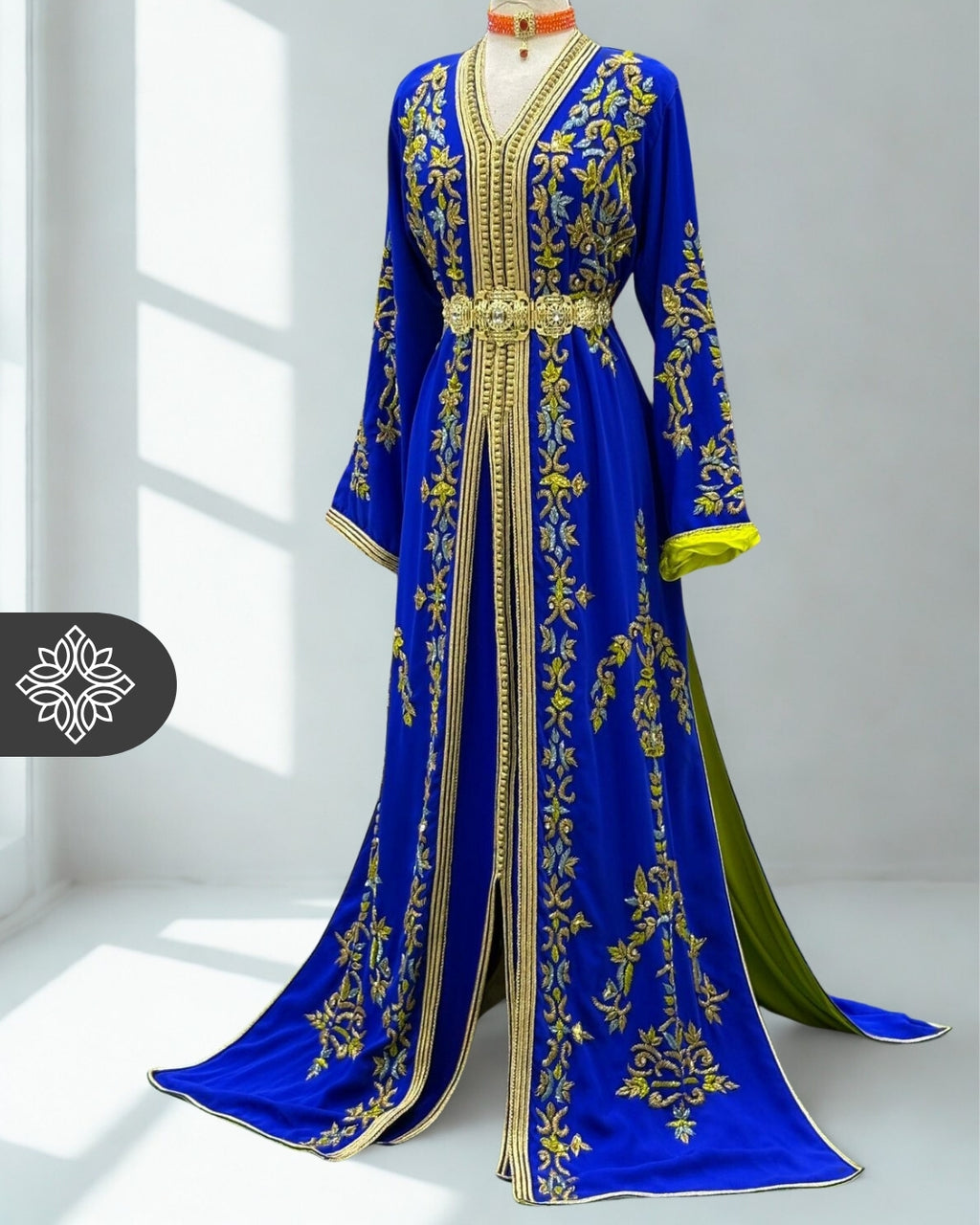 Two-Piece Kaftan Royal Blue with Golden Embroidery Takchita | Caftan Dress