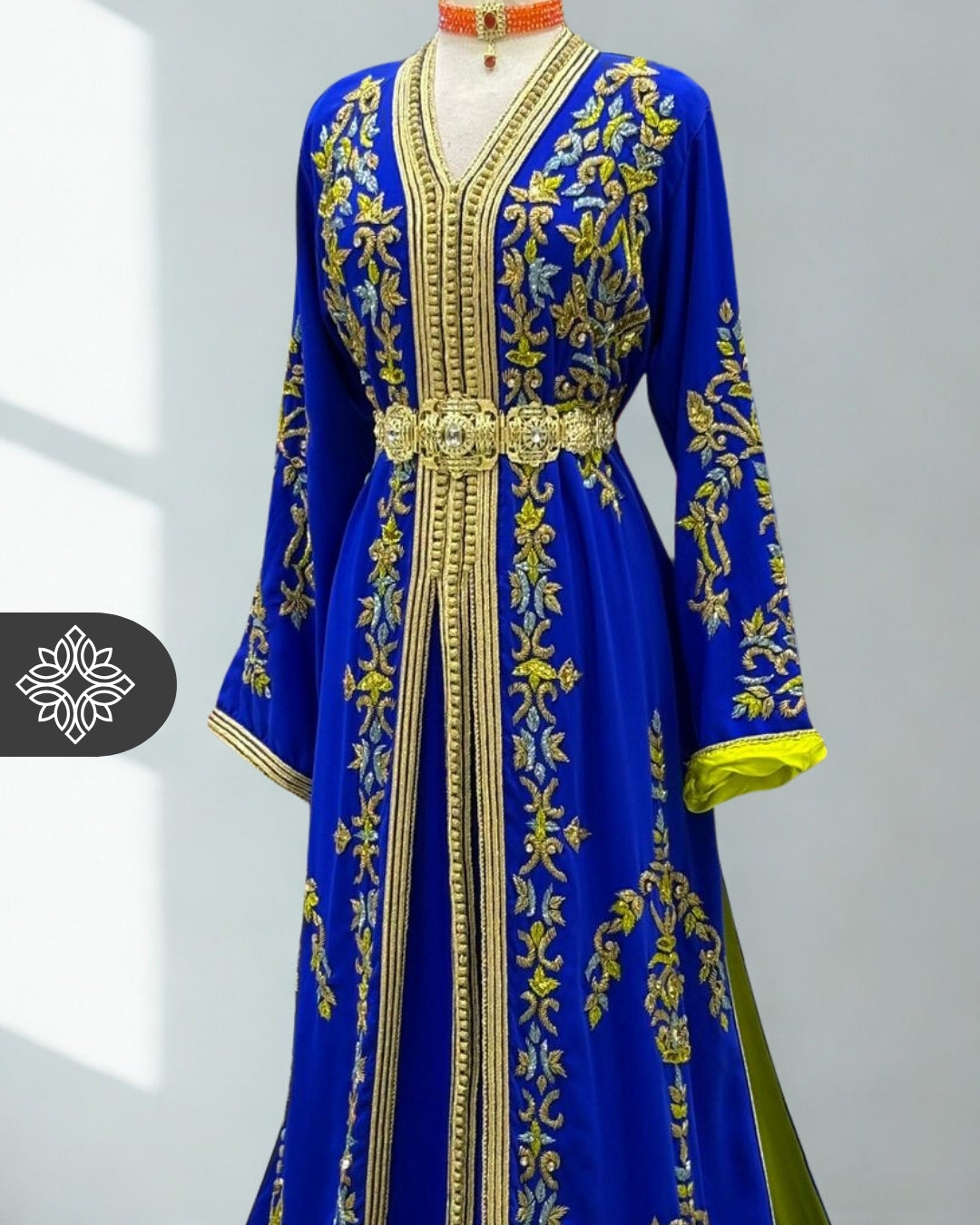 Two-Piece Kaftan Royal Blue with Golden Embroidery Takchita | Caftan Dress