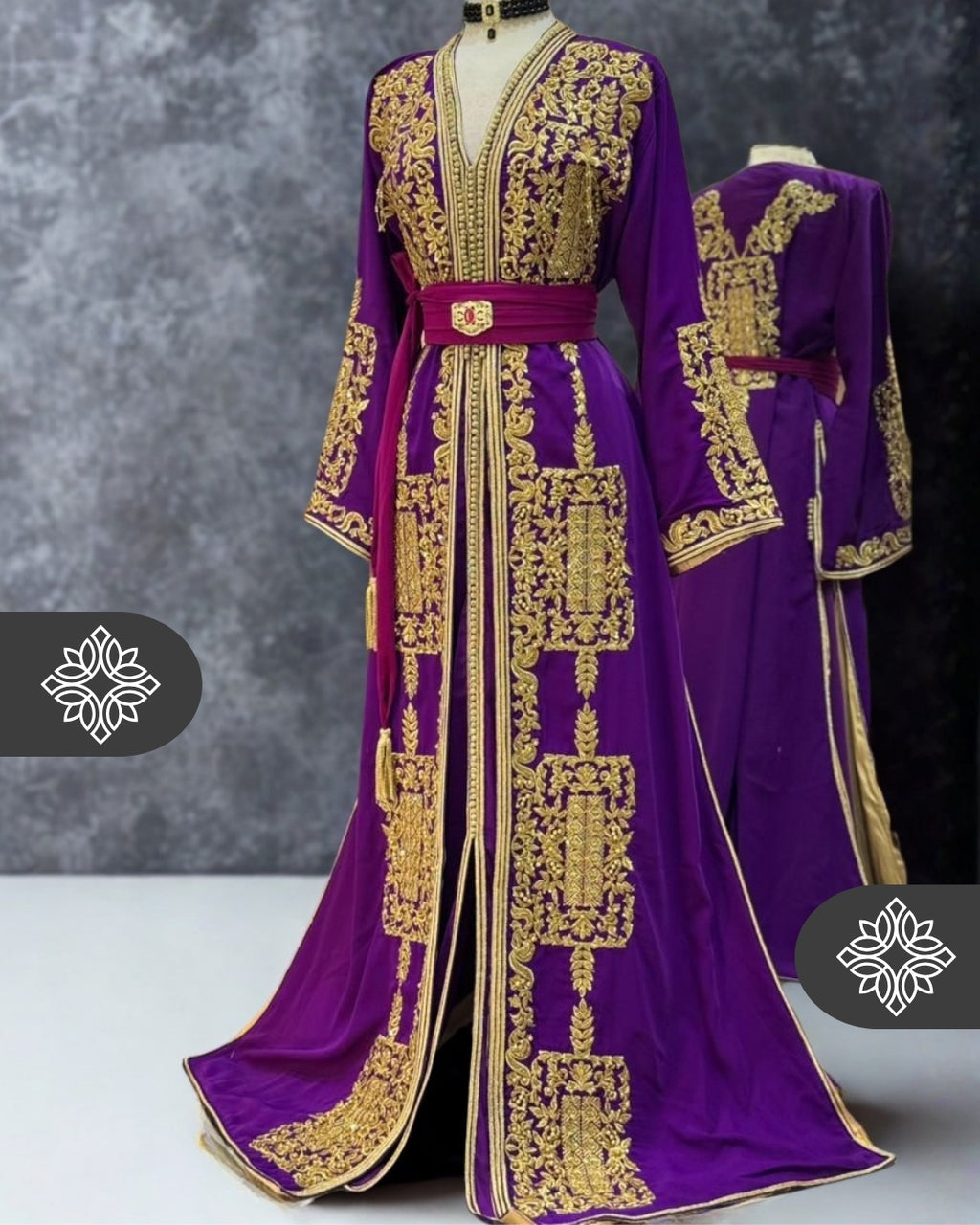 Two-Piece Kaftan Royal Purple Velvet with Golden Embroidery Takchita | Caftan Dress