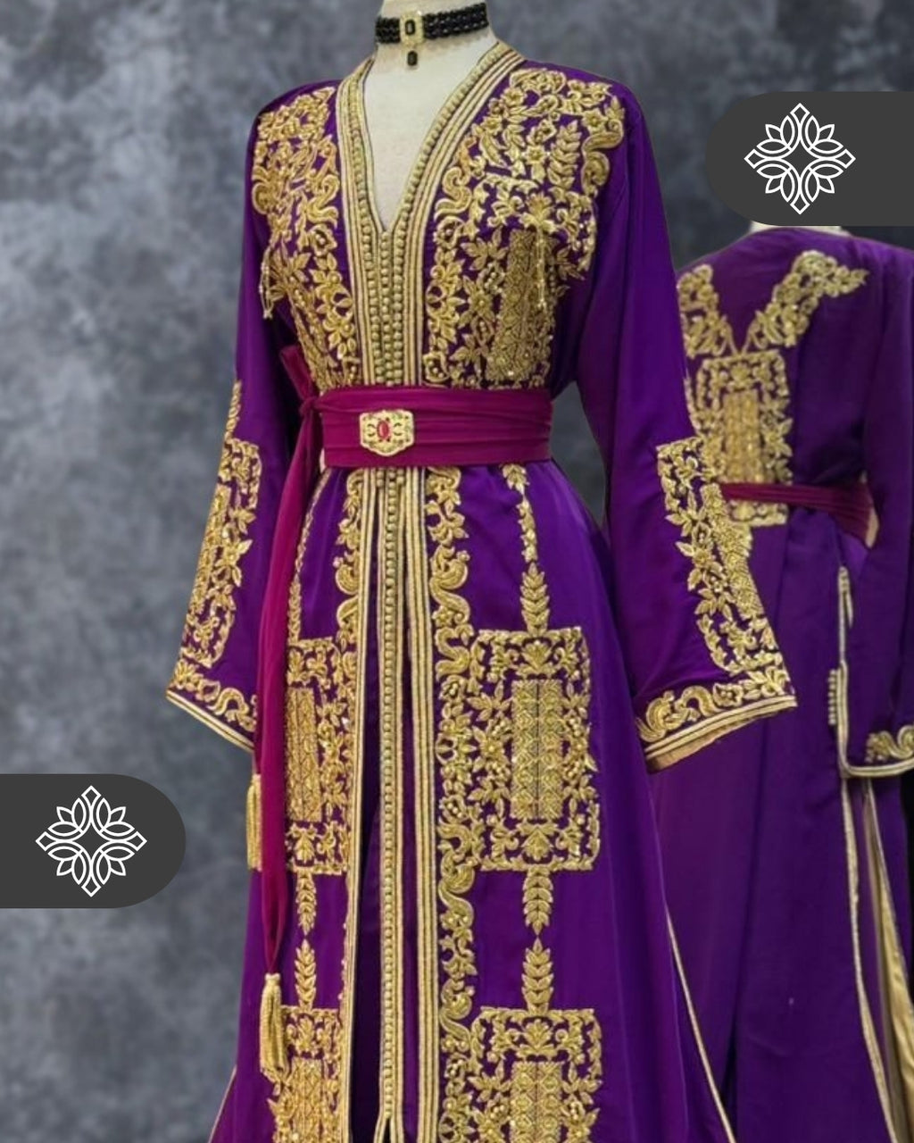 Two-Piece Kaftan Royal Purple Velvet with Golden Embroidery Takchita | Caftan Dress