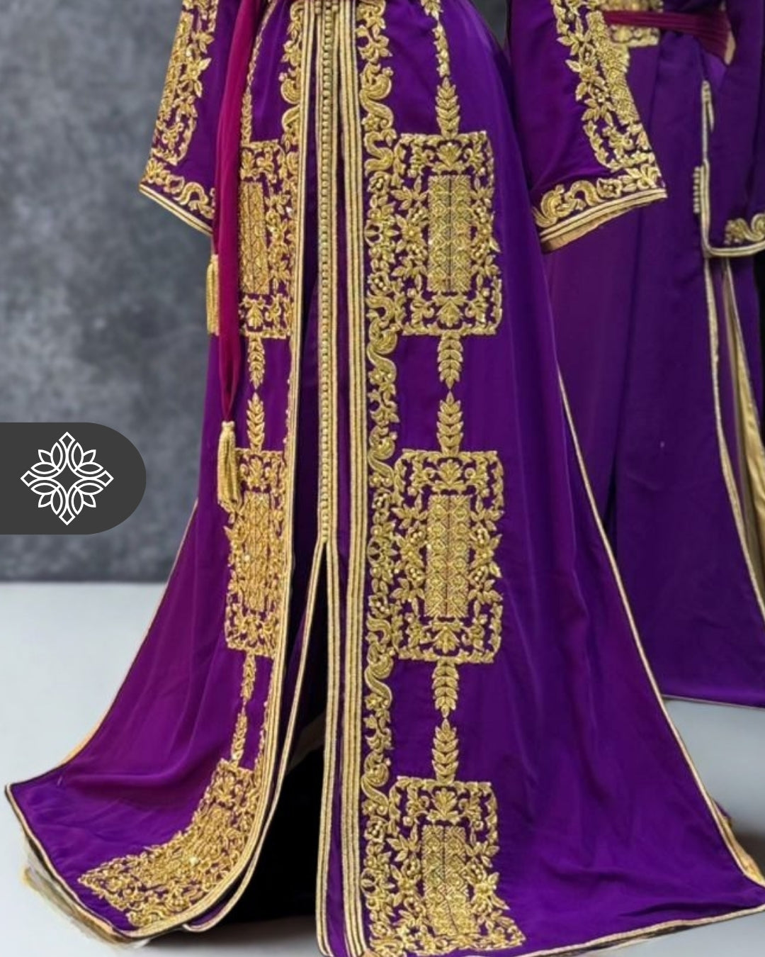 Two-Piece Kaftan Royal Purple Velvet with Golden Embroidery Takchita | Caftan Dress