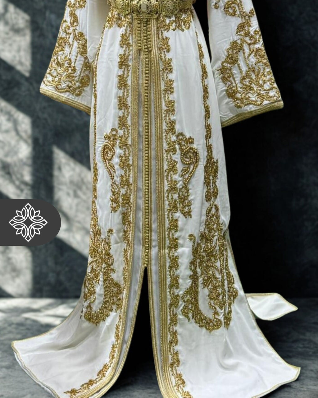 Two-Piece Kaftan White & Gold with Golden Embroidery Takchita | Caftan Dress