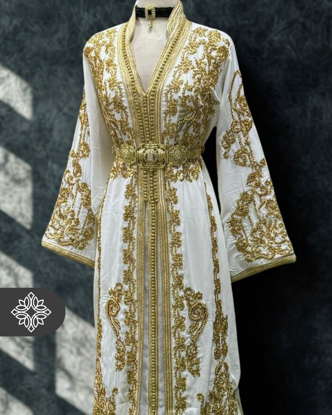 Two-Piece Kaftan White & Gold with Golden Embroidery Takchita | Caftan Dress