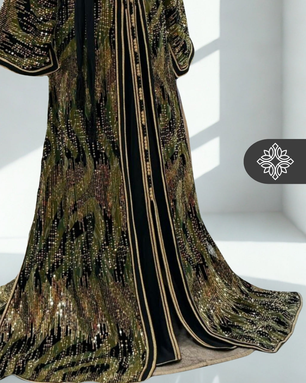 Two-Piece Moroccan Kaftan Green & Sand | Sequin Embroidery | Luxury Takchita