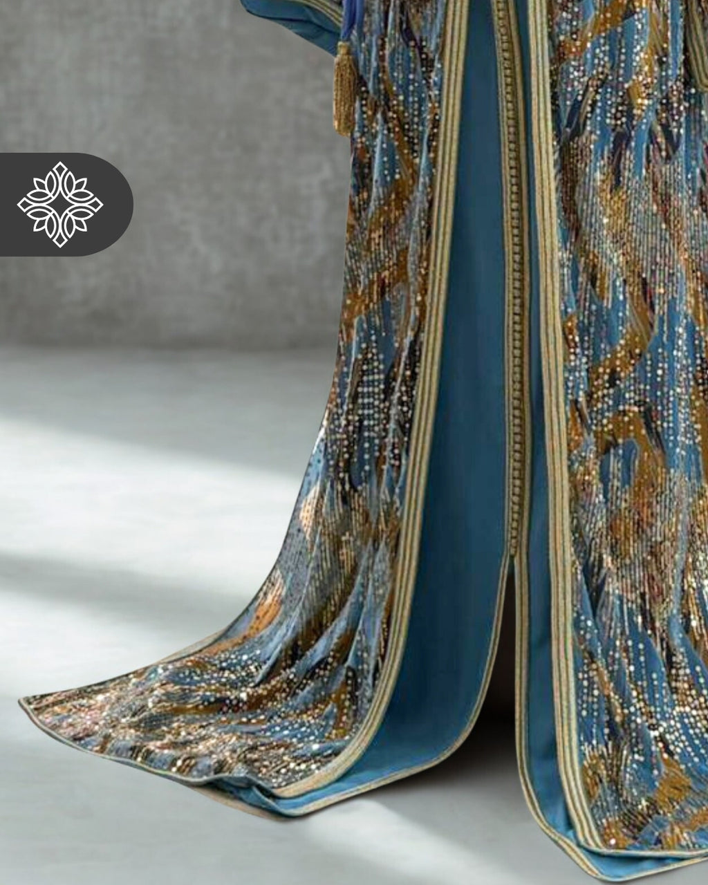 Two-Piece Moroccan Kaftan Green & Sand | Sequin Embroidery | Luxury Takchita