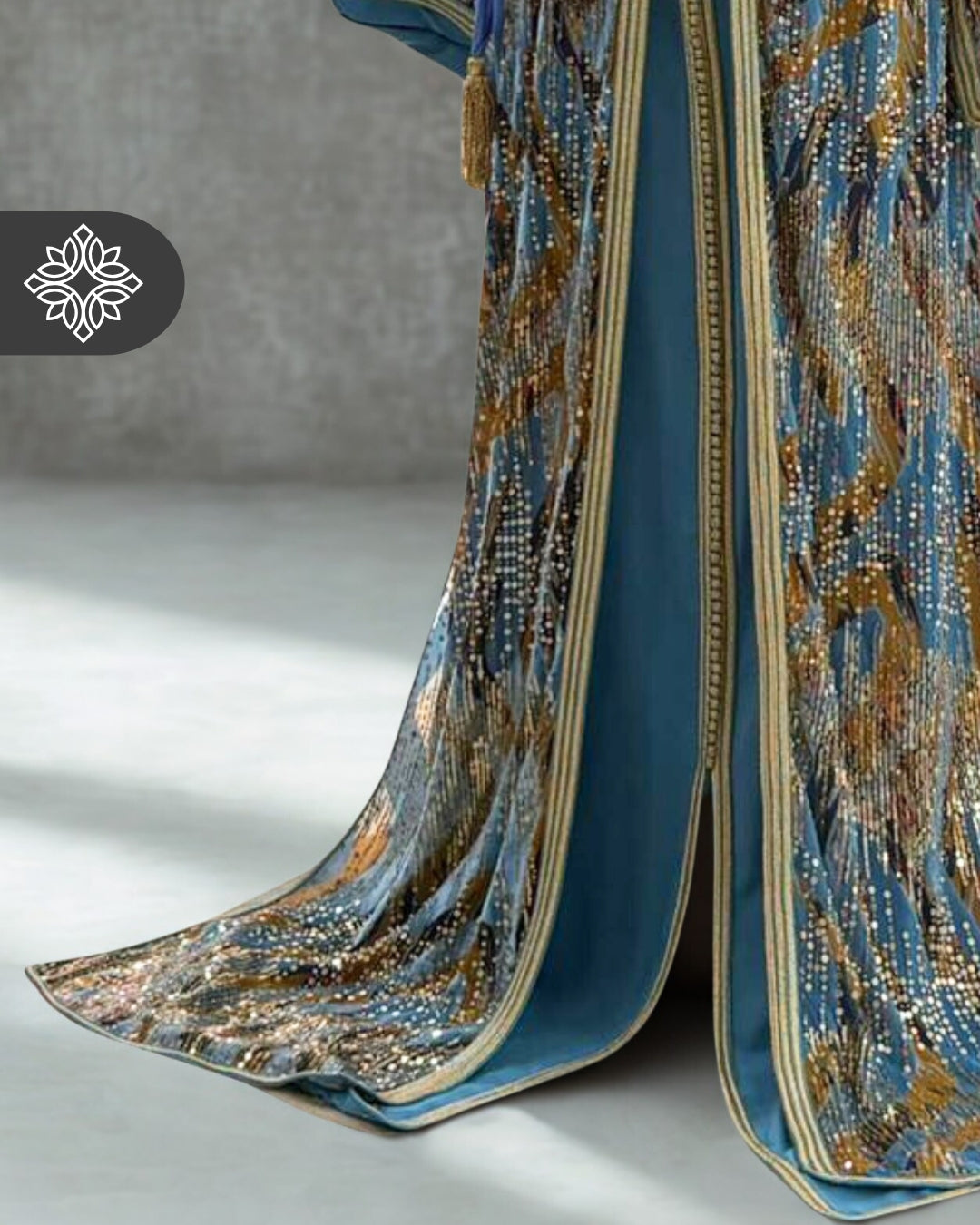 Two-Piece Moroccan Kaftan Green & Sand | Sequin Embroidery | Luxury Takchita