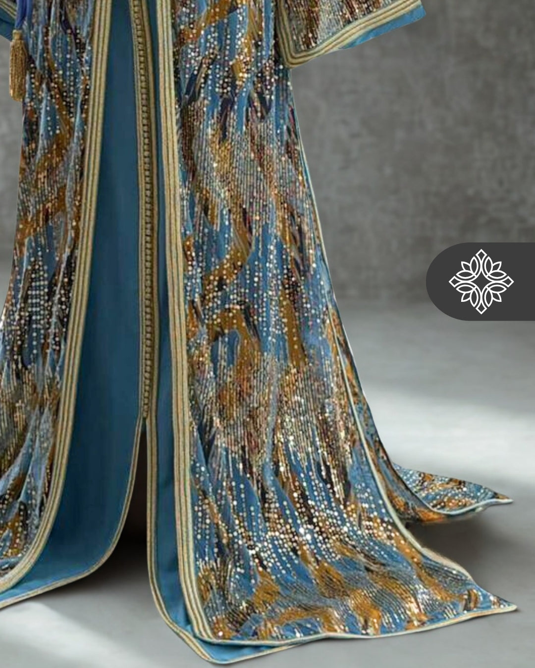 Two-Piece Moroccan Kaftan Green & Sand | Sequin Embroidery | Luxury Takchita