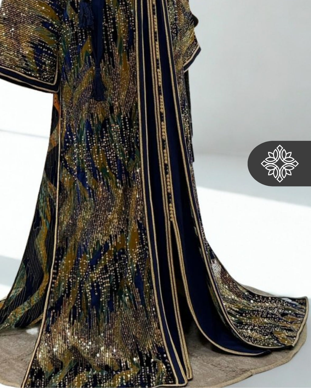 Two-Piece Moroccan Kaftan Green & Sand | Sequin Embroidery | Luxury Takchita