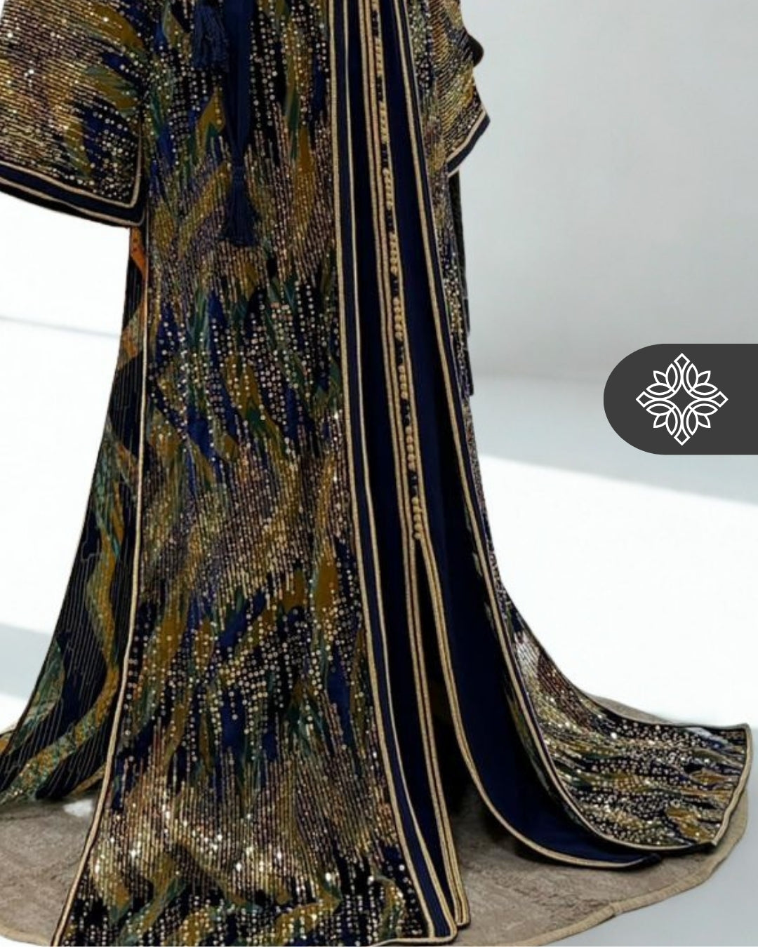 Two-Piece Moroccan Kaftan Green & Sand | Sequin Embroidery | Luxury Takchita