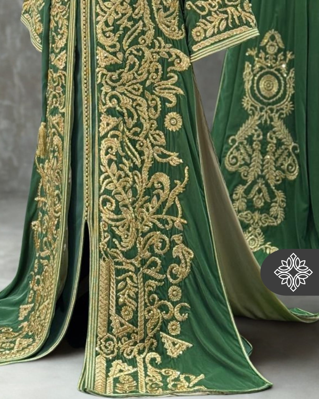 Two-Piece Kaftan Green & Gold | Takchita | Royal Embroidery Dress