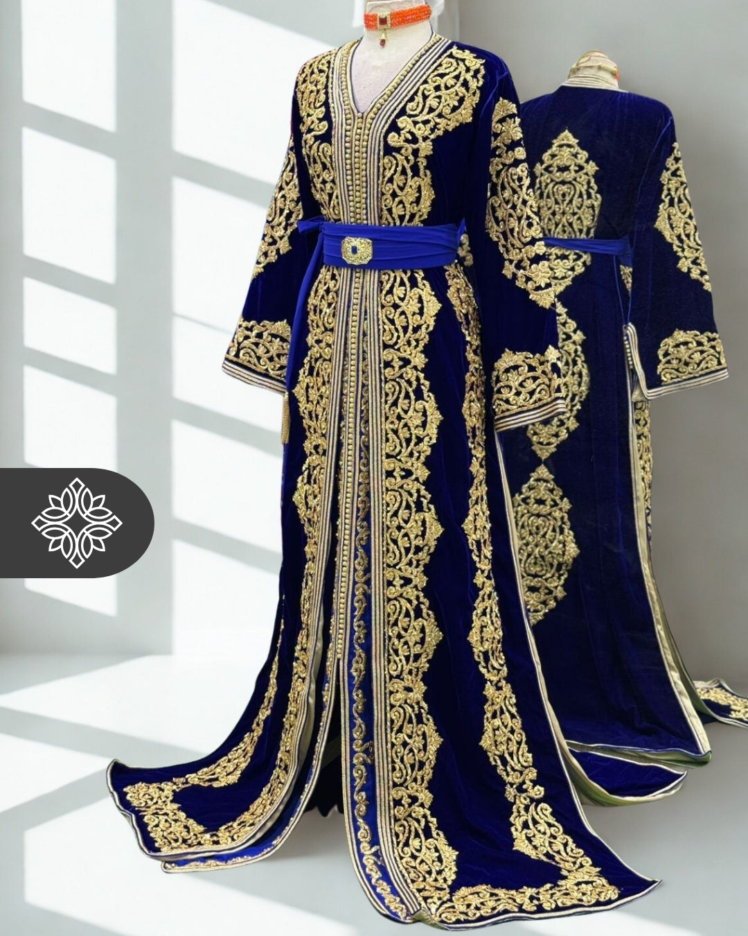 Two-Piece Kaftan Takchita Navy Velvet with Golden Embroidery | Caftan Dress