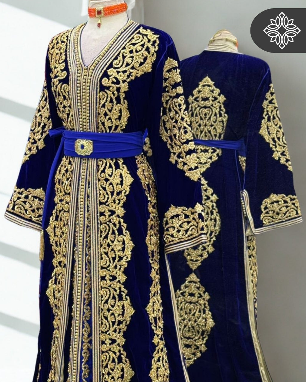 Two-Piece Kaftan Takchita Navy Velvet with Golden Embroidery | Caftan Dress