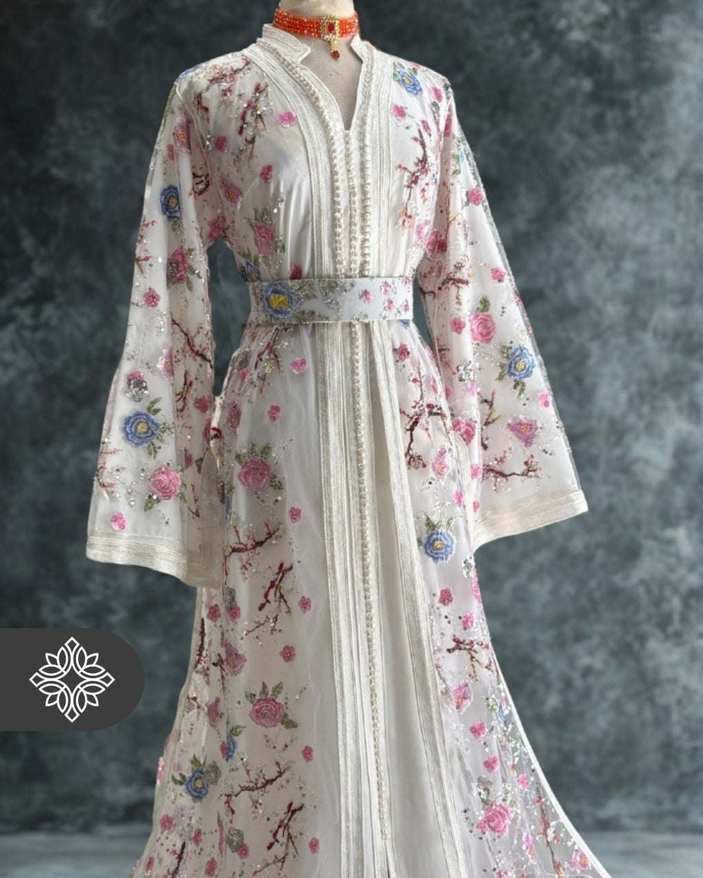 Black Floral Moroccan Takchita | Luxury Two-Piece Kaftan